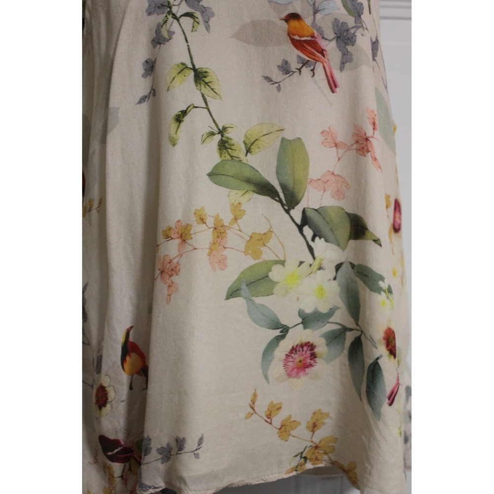 Lisa & Lucy Floral Bird Print Ruffle V-Neck Camisole Tank Top Cream Size M - Picture 5 of 11